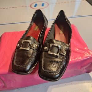 Brighton Black Leather Loafers with Silver Buckle